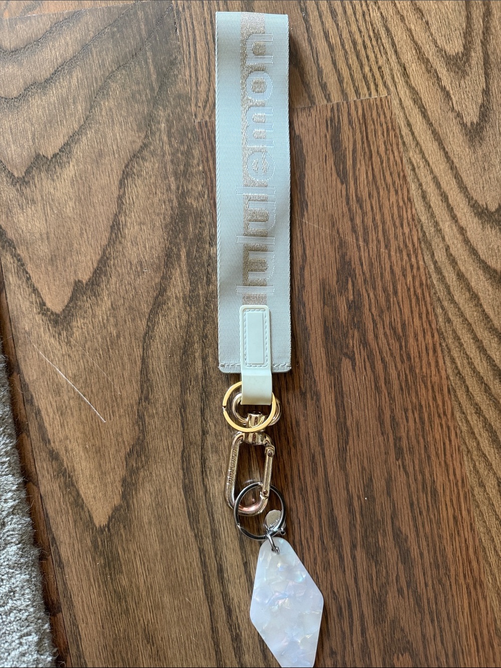 lululemon athletica Ivory Logo Wristlet Keychain with Iridescent Charm
